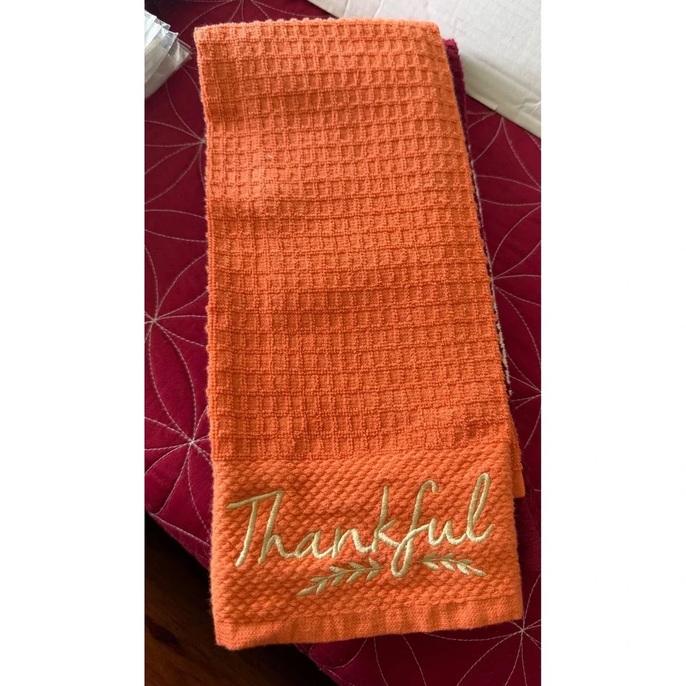 Deborah Connolly Designs Fall Kitchen Towels Set of 4 Waffle Weave Embroidered